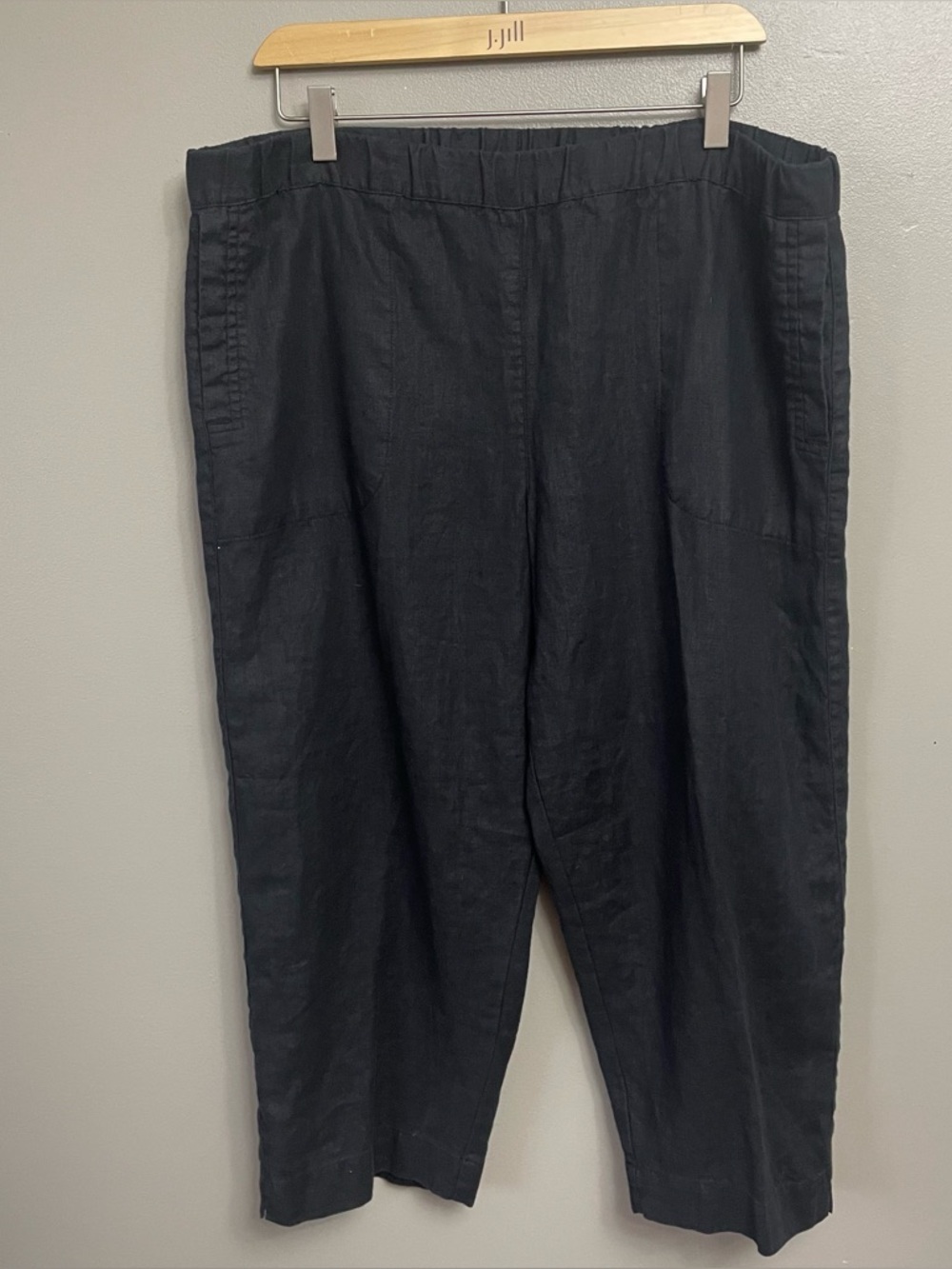 CHICOS size 2 Large Linen Pull On Pants black pockets